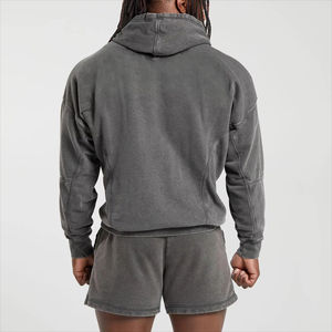 Otoño hombres personalizados 400g peso pesado algodón Vintage lavado con capucha conjunto corto lavado ácido con capucha conjunto corto para invierno - Product Image 6