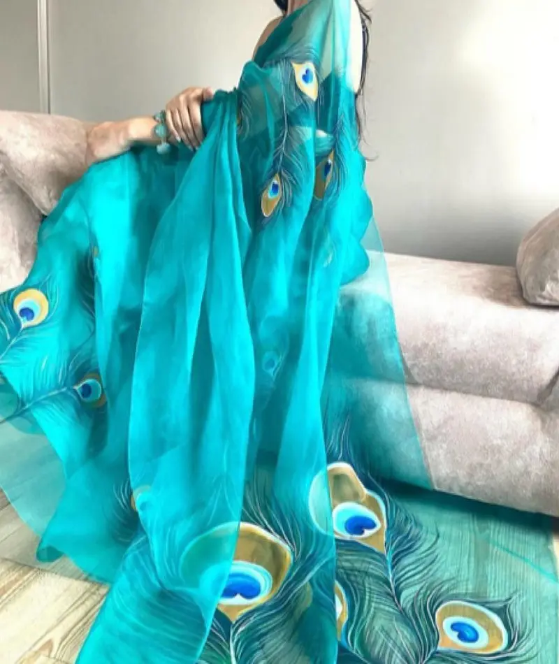 Sari en soie Organza fantaisie indien et malaisien avec tissu de Blouse uni en soie Banglory, belle fleur numérique imprimée