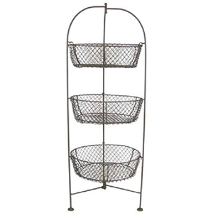 Panier de rangement de table à 2 niveaux en fil de fer noir thermolaqué, écologique, géométrique, avec poignée en bois, le plus vendu - Product Image 2