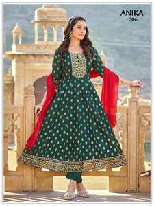 Magnifique robe Anarkali indienne et pakistanaise en tissu de rayonne et de soie, avec de magnifiques broderies, pour les fêtes, les mariages, les occasions décontractées, les tenues traditionnelles pour femmes - Product Image 6