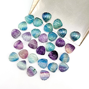 Fluorite Gemstone Carved Shell Beads Natural Fluorite Shell Shape Gemstone Shells <b>Hand</b> Carved Beads 12MM Beads for Jewelry - Product Image 1