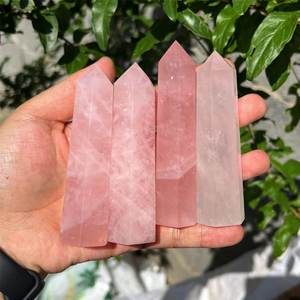 Tour d'obélisque en pierre de quartz rose naturel, baguette en cristal rose jumbo, tour de crayon en pierre précieuse sculptée, décoration de la maison féerique, vente en gros - Product Image 2