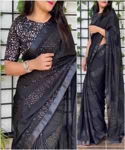 Tenue de soirée Rich Look Georgette Sequence Broderie Work Blouse avec Belle Dentelle Bordure Saree Exclusif Meilleur Prix Vêtements - Product Image 3