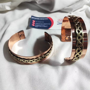 Handmade Copper magnetic <b>bracelet</b> with brass chain design - comfortable fir <b>adjustable</b> - lead free - luxury - Product Image 1