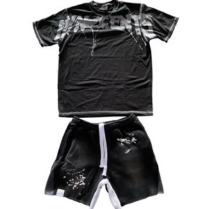 Custom Logo Acid Wash Fabrics Black Crop Top Acid Wash T Shirt Sleeveless and <b>Shorts</b> Acid Wash Sweatsuit - Product Image 2