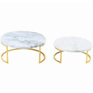 ที่ไม่ซ้ำกันโลหะทองเท้ารอบขนมแสดงหินอ่อนยืนเค้กแต่งงาน - Product Image 1