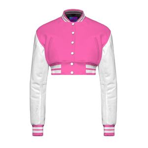 Chaquetas universitarias recortadas para mujer, nuevo diseño 2025, cuello levantado, Mangas de cuero acolchadas, relleno de algodón, chaqueta universitaria corta para mujer - Product Image 1