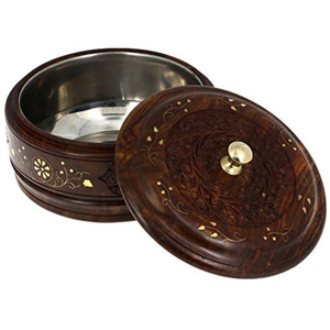Boîte à chapati en bois de sheesham artisanal avec doublure en acier inoxydable, récipient alimentaire traditionnel indien pour roti pour la maison - Product Image 1