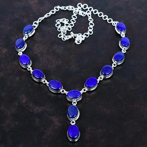 Genuino 925 plata esterlina Natural afgano lapislázuli Oval cabujón bisel ajuste cadena collar pesado para mujer joyería - Product Image 1