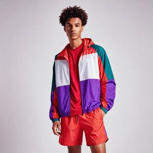 High Quality Summer Nylon Men's Jacket Custom Soft Shell Jacket Tracksuit Color Block Windbreaker <b>Short</b> Set for Men - Product Image 4