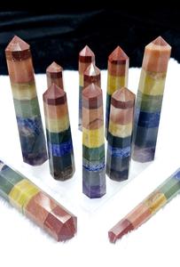 Pierre d'agate naturelle des sept chakras, cristal de guérison Reiki, baguette obélisque, pointe pour la méditation des chakras Vastu, forme de crayon - Product Image 1