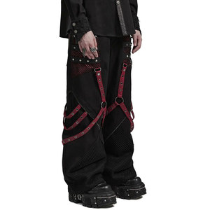 Pantalon à jambes larges en maille gothique punk pour hommes - Noir et rouge - Product Image 6