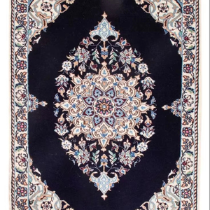 เซ็ตพรมเปอร์เซียนน์ทำด้วยมือแบบพรีเมี่ยมขนแกะสีน้ำเงินเข้ม/ผ้าไหมเป็นมิตรกับสิ่งแวดล้อมพรมปูพื้นกันลื่นด้านหลังเป็นรูปเรขาคณิตสำหรับสัตว์เลี้ยง - Product Image 1