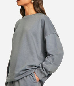 Heather Grey Winter Streetwear Solid New Fashion Plain Custom Regular Stand Collar <b>Fleece</b> Sweatsuit <b>Jogger</b> Set for <b>Women</b> - Product Image 4