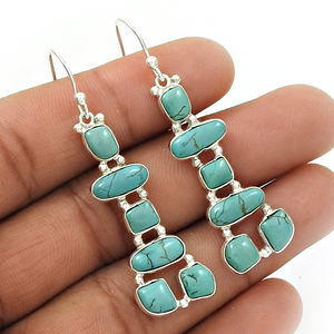 Boucles d'oreilles Inukshuk en pierre naturelle turquoise pour femmes en argent sterling 925 bohème bijoux faits à la main fabricant grossiste - Product Image 2