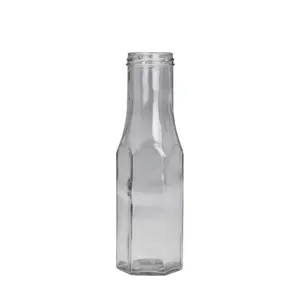 透明多边形玻璃瓶，带金属接线片，用于萨尔萨酱荷兰面食酱8盎司玻璃瓶