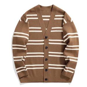 Cárdigan de Punto a Rayas para Hombre, Cárdigan de Punto Holgado, Simple, con Botones, a la Venta - Product Image 1