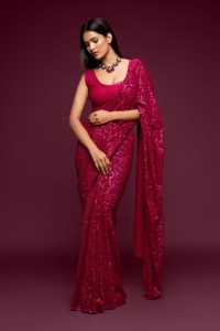 Trendmalls Saree à paillettes en georgette lourde pour femmes avec chemisier non cousu (K951-Pink) prix de gros de vêtements indiens et pakistanais - Product Image 5