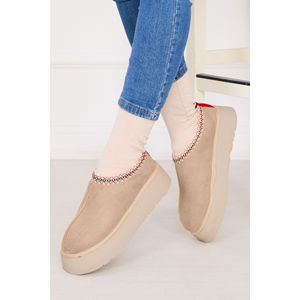 Botines Beige para Mujer, con Forro de Piel, Suela Gruesa, Estilo Slip-On, Altura Media de Pantorrilla, Tacón Plano de 5cm, Transpirables, Estilo Bota de Nieve - Product Image 2