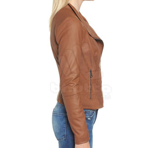 Blouson d'hiver pour femme, style rétro, en cuir véritable et polyester, col montant, imperméable, coupe-vent, respirant, très tendance - Product Image 4