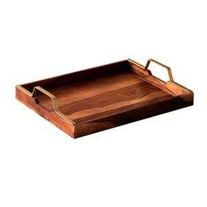 Natural Mango Wood Color Handmade for Serving Home Kitchenware Dinnerware Tabletop <b>Tray</b> <b>Wooden</b> Serving <b>Tray</b> With Leather Handles - Product Image 4