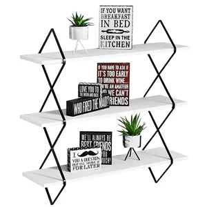 High Quality Durable Wood & Industrial <b>Black</b> Metal Frame Floating <b>Shelves</b> Living Room Application Wall Mounted - Product Image 6