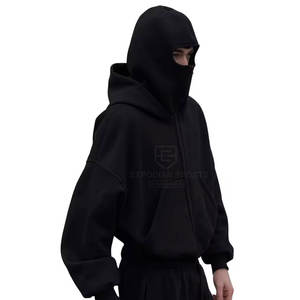 Balaclava intégrale à capuche en coton mélangé avec fermeture éclair pour l'hiver, mode urbaine - Product Image 4