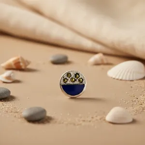 Trendy Religious Silver <b>Stud</b> <b>Earrings</b> with Blue Enamel & Green Stone Accents for Gift Made of Brass Copper Alloy - Product Image 2