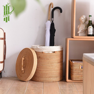 Tall Grass Basket With Coffee Handle and Lid - Product Image 6