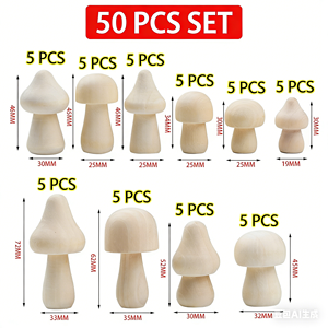 Kit Artigianale Fai-da-Te da 50 Pezzi per Bambini per Disegnare e Personalizzare le Proprie Figure di Funghi in Legno - Product Image 2