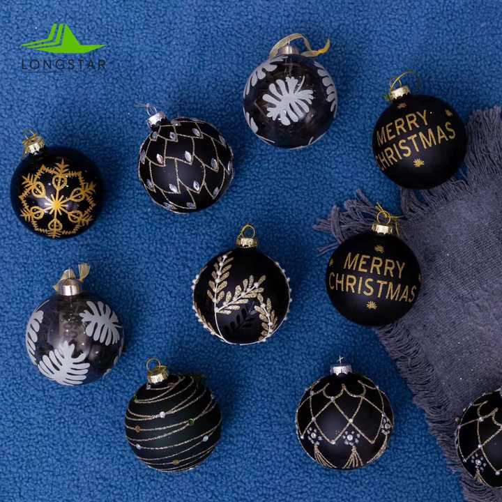 Black glass christmas balls
