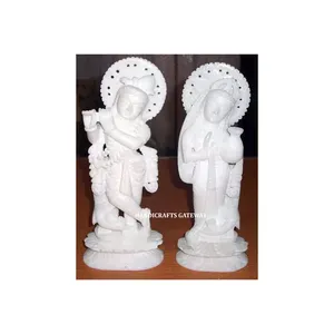 手工制作的意大利白色大理石美丽的拉德哈·克里希纳勋爵对印度传统和宗教雕像的真实感受
