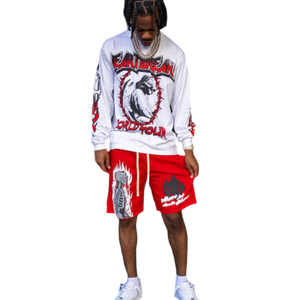 Conjunto corto de chándal de algodón 100% de verano para hombre, camiseta de manga larga de secado rápido, pantalones cortos con estampado DTG, chándal teñido liso transpirable - Product Image 1