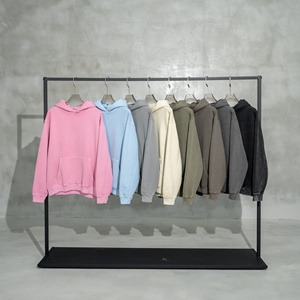 Sudadera con capucha de algodón con hombros caídos de alta calidad personalizada de 360 gramos, sudadera lavada con estampado bordado de patrón sólido, de gran tamaño para el invierno - Product Image 1