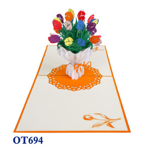 Bouquet de tulipes multicolores Carte pop-up faite à la main 3D Fleurs imprimées en offset sur papier Carte de vœux de mariage Fournisseur en gros Vietnam - Product Image 3