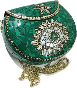 Handmade <b>Festive</b> Bohemian Indian Clutch <b>Bag</b> Mosaic Metal Tribal Ethnic Purse For <b>Women</b> Fashion Unique Crafted Boho Style - Product Image 4