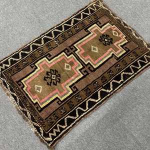 1.8x2.7 ft Small Turkish Vintage Rug, <b>Brown</b> Striped <b>Wool</b> Rug - Product Image 2