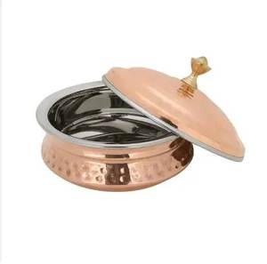 Olla caliente con grabado de acabado dorado y plateado más vendida, cazuela hecha a mano, calentador de alimentos de acero con tapa para el hogar y hoteles - Product Image 4