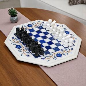 กระดานหมากรุกแปดเหลี่ยมหินอ่อนสีขาวฝังหินขัดเงาขนาด12 "รวม2ชิ้น - Product Image 2