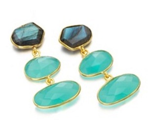 Pendientes de plata de ley 925 con gema de calcedonia y labradorita, pendientes con forma ovalada - Product Image 1