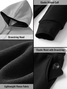 ชุดวอร์มผู้ชายแบบ 2 ชิ้น เสื้อฮู้ดน้ำหนักเบาพิมพ์ลายสีพื้นและกางเกงจ็อกเกอร์สำหรับฤดูหนาว - Product Image 5