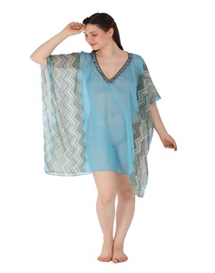 2024 New Arrivals Printed Pattern Fringes Border V-neck Cover up Caftan Swimsuit Swimwear Beachwear Pool Wear Dress for Women - Product Image 2