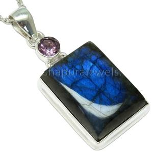 Pendentif en argent Sterling 925, Labradorite améthyste, bijoux uniques, pierre, bijoux en argent - Product Image 1