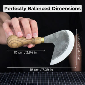 Cuchillo de media luna (cuchillo redondo) Hoja afilada Acero al carbono endurecido, mango de ceniza, con Funda de cuero Herramienta de corte de cuero - Product Image 5