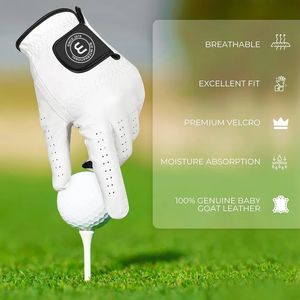 Guantes de golf unisex de cuero genuino suave de alta calidad logotipo personalizado transpirable al aire libre Cabretta lavable deportes mano para niños - Product Image 4