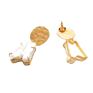 Wholesale Brass Pearl Natural Stone Stud <b>Earrings</b> 18K <b>Gold</b> Plated Trendy Unisex Bulk Export - Product Image 3