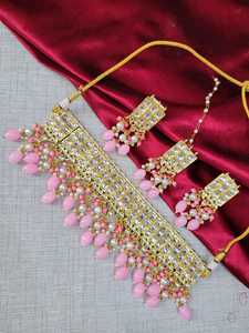 Collier ras du cou ethnique Kundan du fabricant indien Nacre Multicolore Plaqué or Zircon Acier inoxydable Fêtes de mariée - Product Image 5