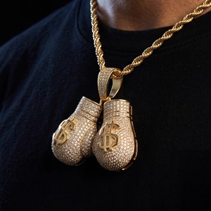 Collier pendentif gants de boxe en argent sterling 925 avec moissanite, style hip-hop, pour hommes - Product Image 3