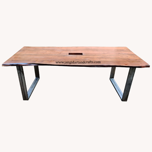 Table à manger en bois d'acacia massif de style industriel moderne, avec support en métal noir pliable, pour la maison, le restaurant, le jardin - Jangid - Product Image 5