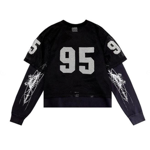 Camiseta de Manga Larga de Algodón 100% de Doble Capa, Transpirable, de Secado Rápido, con Logotipo Personalizado OEM, Impresión Hip Hop Personalizada - Product Image 5